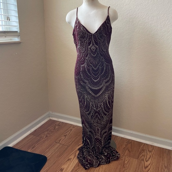 Red Burgundy and Gold Glitter Mermaid Dress Open Back - Picture 1 of 7